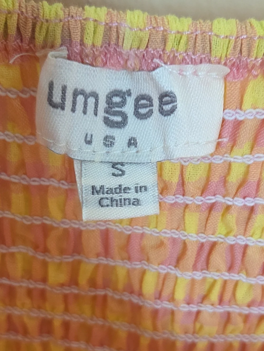 Umgee Pink Yellow Gingham Smocked Ruffle Sleeve Midi Dress Size Small - Picture 4 of 7